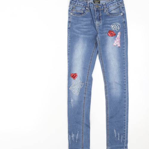 Vigoss Teens Blue Skinny Jeans Size 10 Sequin Embroidered Denim