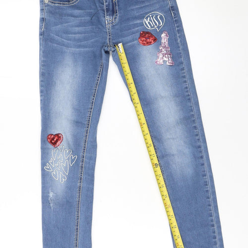 Vigoss Teens Blue Skinny Jeans Size 10 Sequin Embroidered Denim