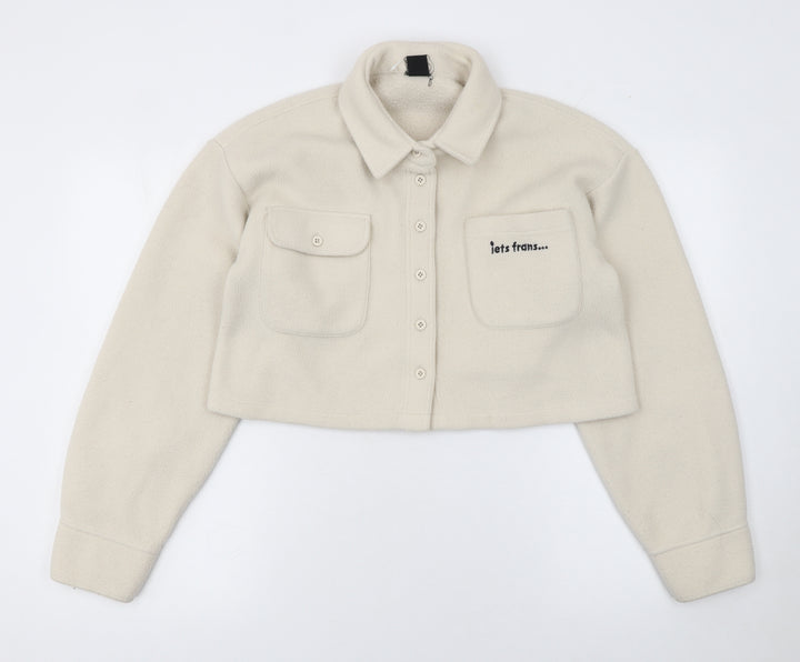 Urban Outfitters Womens Beige Cropped Fleece Jacket Size S