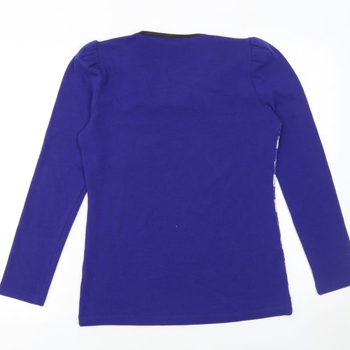 Benter Women's Blue Check Sequin Collar Long Sleeve Blouse Size L