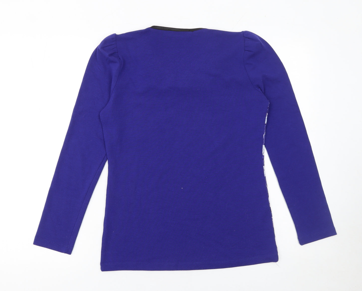 Benter Women's Blue Check Sequin Collar Long Sleeve Blouse Size L