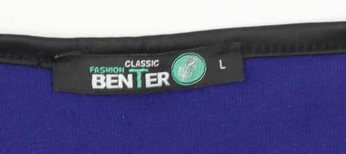 Benter Women's Blue Check Sequin Collar Long Sleeve Blouse Size L