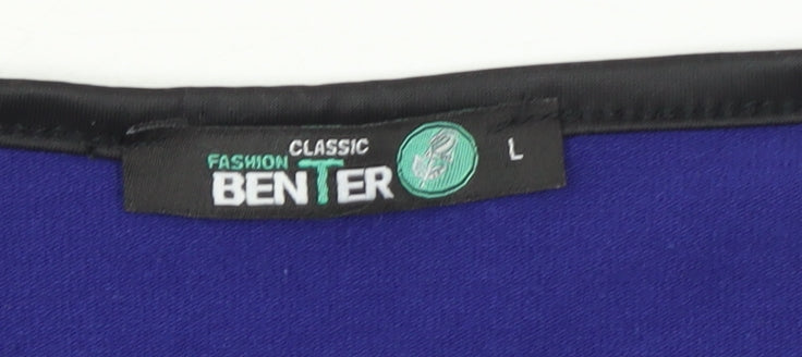 Benter Women's Blue Check Sequin Collar Long Sleeve Blouse Size L