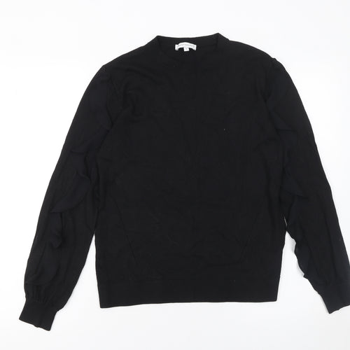 Warehouse Womens Black UK 10 Ruffle Sleeve Viscose Blend Jumper