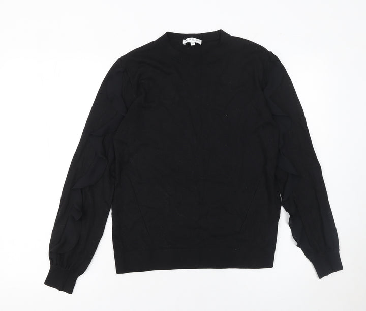 Warehouse Womens Black UK 10 Ruffle Sleeve Viscose Blend Jumper