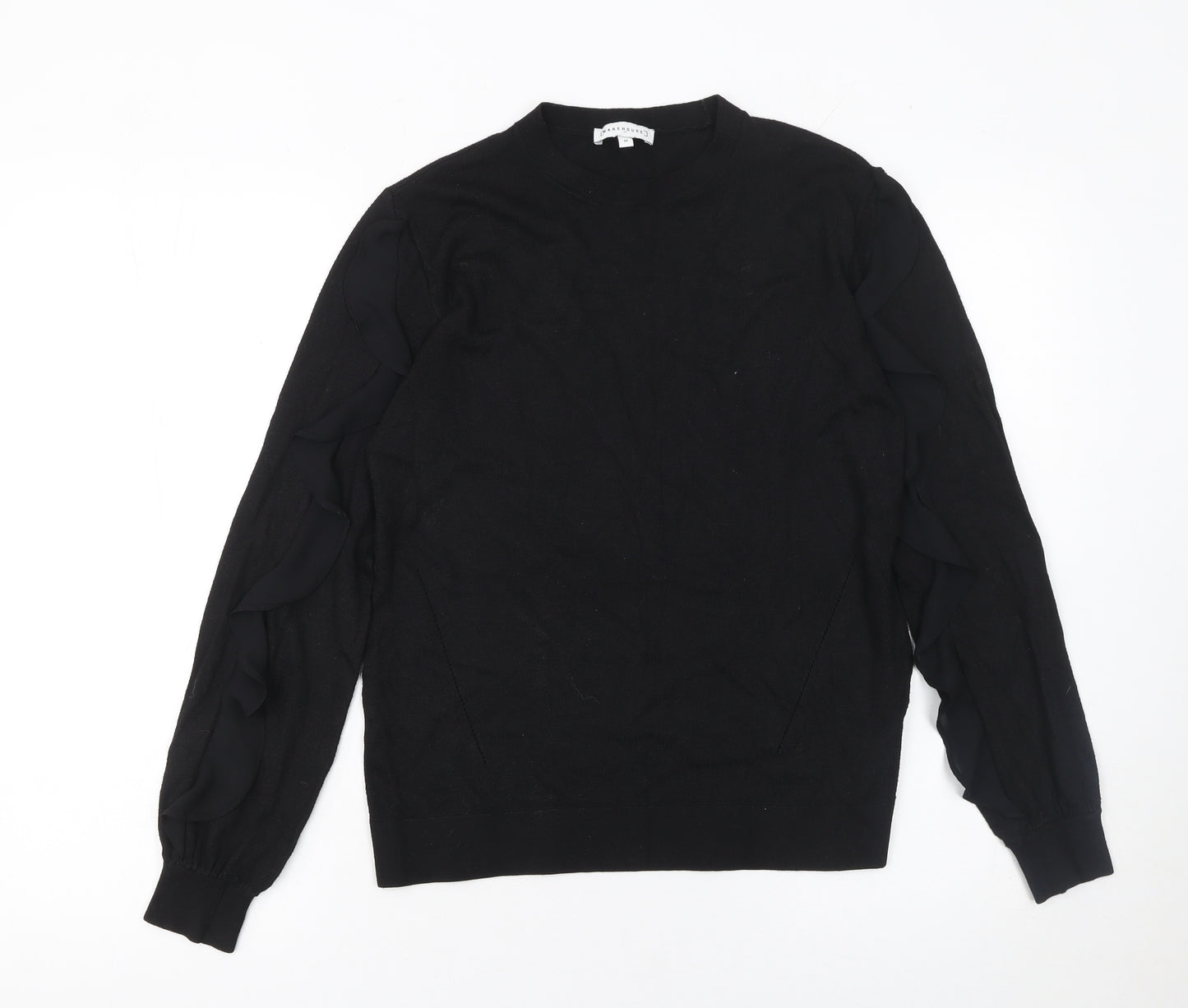 Warehouse Womens Black UK 10 Ruffle Sleeve Viscose Blend Jumper