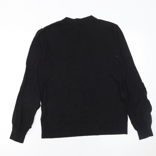 Warehouse Womens Black UK 10 Ruffle Sleeve Viscose Blend Jumper