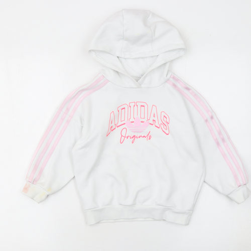 Adidas Girls White Pink Originals Pullover Hoodie 5-6 Years Hooded Sweatshirt