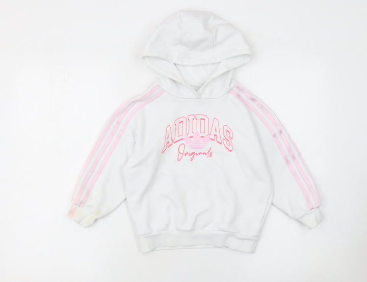 Adidas Girls White Pink Originals Pullover Hoodie 5-6 Years Hooded Sweatshirt