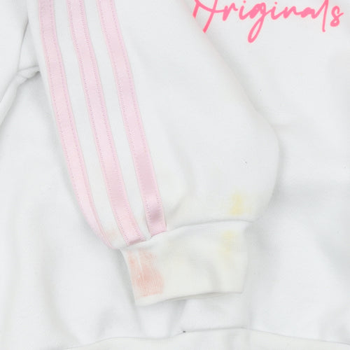 Adidas Girls White Pink Originals Pullover Hoodie 5-6 Years Hooded Sweatshirt