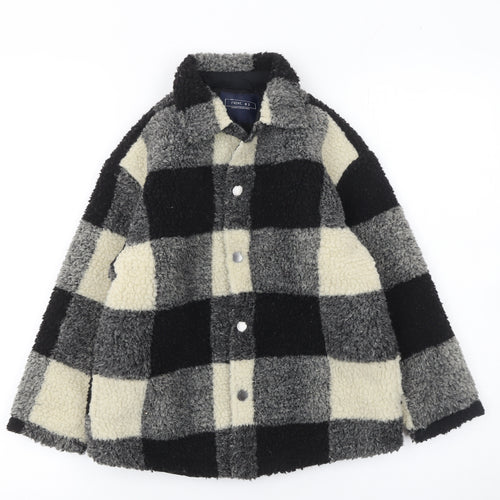 Next Boys Black Check Fleece Shirt Jacket 7 Years Lined Winter Coat