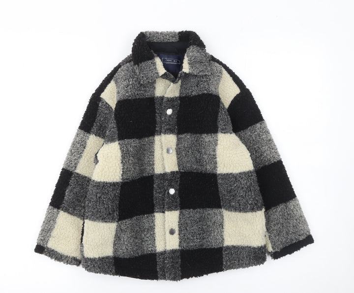 Next Boys Black Check Fleece Shirt Jacket 7 Years Lined Winter Coat