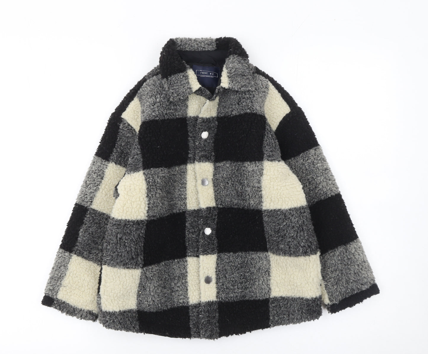 Next Boys Black Check Fleece Shirt Jacket 7 Years Lined Winter Coat