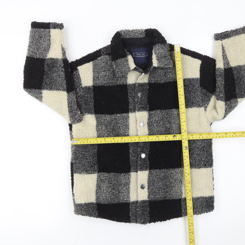 Next Boys Black Check Fleece Shirt Jacket 7 Years Lined Winter Coat