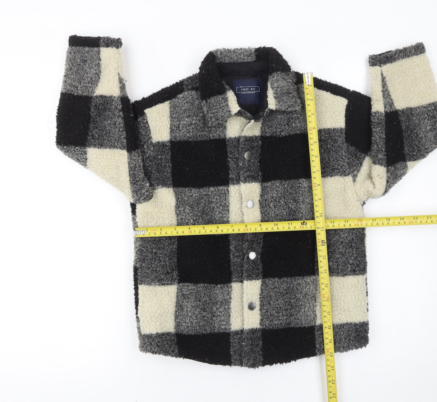 Next Boys Black Check Fleece Shirt Jacket 7 Years Lined Winter Coat
