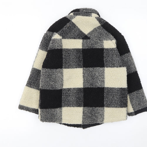 Next Boys Black Check Fleece Shirt Jacket 7 Years Lined Winter Coat