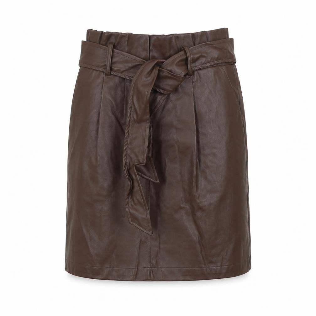 New Look Women Brown Faux Leather High Waist Knee Length Skirt Size 8