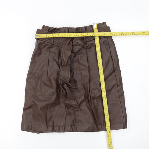New Look Women Brown Faux Leather High Waist Knee Length Skirt Size 8