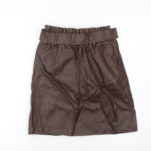 New Look Women Brown Faux Leather High Waist Knee Length Skirt Size 8