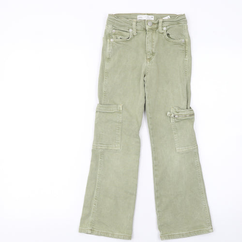 ZARA Girls Green Cotton Stretch Straight Cargo Jeans Age 8 Years