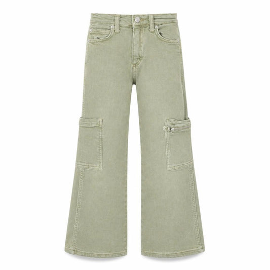 ZARA Girls Green Cotton Stretch Straight Cargo Jeans Age 8 Years