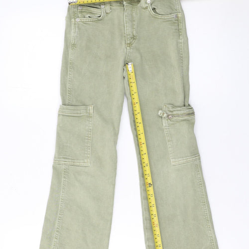 ZARA Girls Green Cotton Stretch Straight Cargo Jeans Age 8 Years