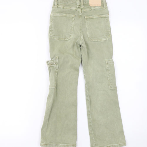 ZARA Girls Green Cotton Stretch Straight Cargo Jeans Age 8 Years
