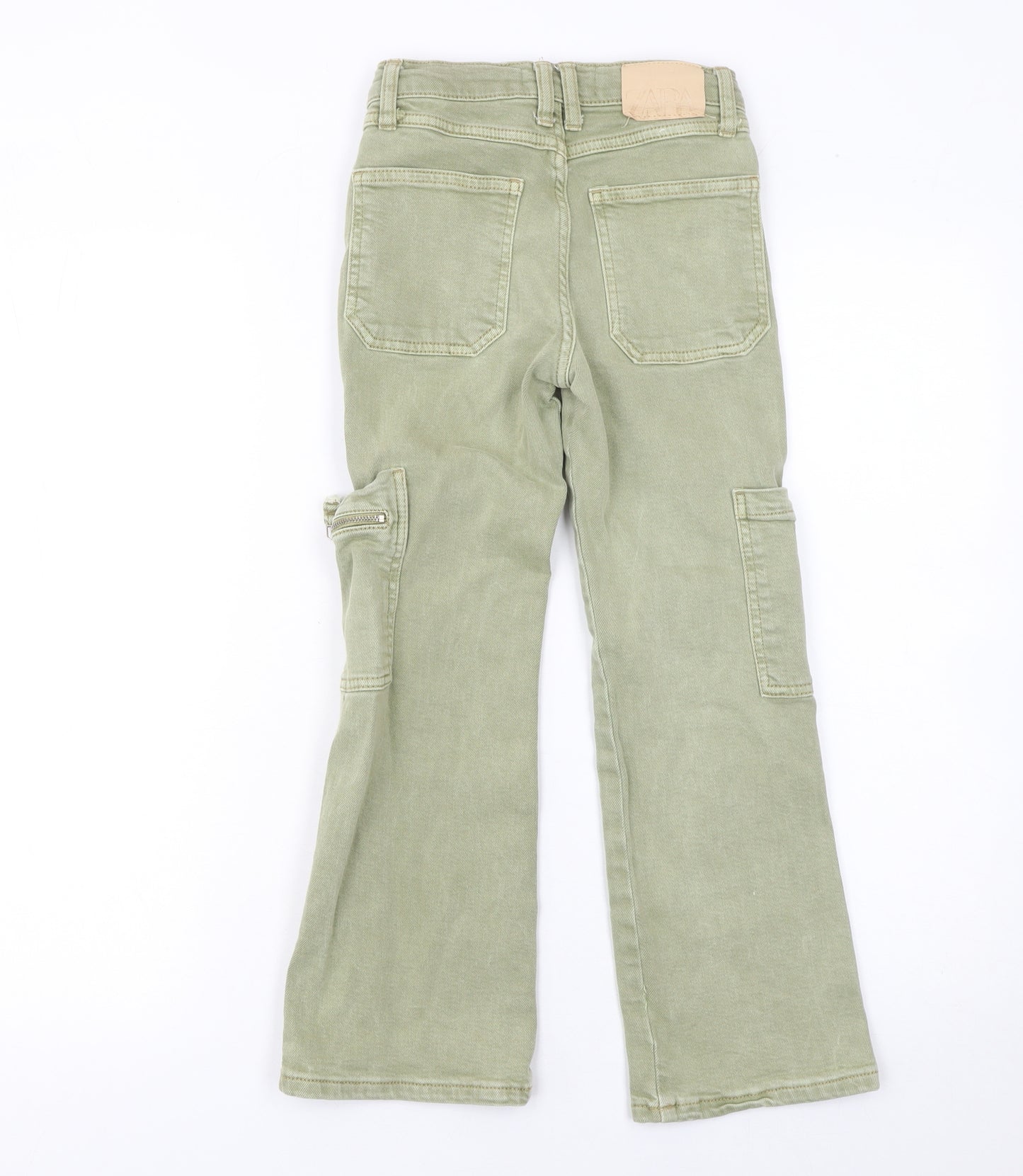 ZARA Girls Green Cotton Stretch Straight Cargo Jeans Age 8 Years
