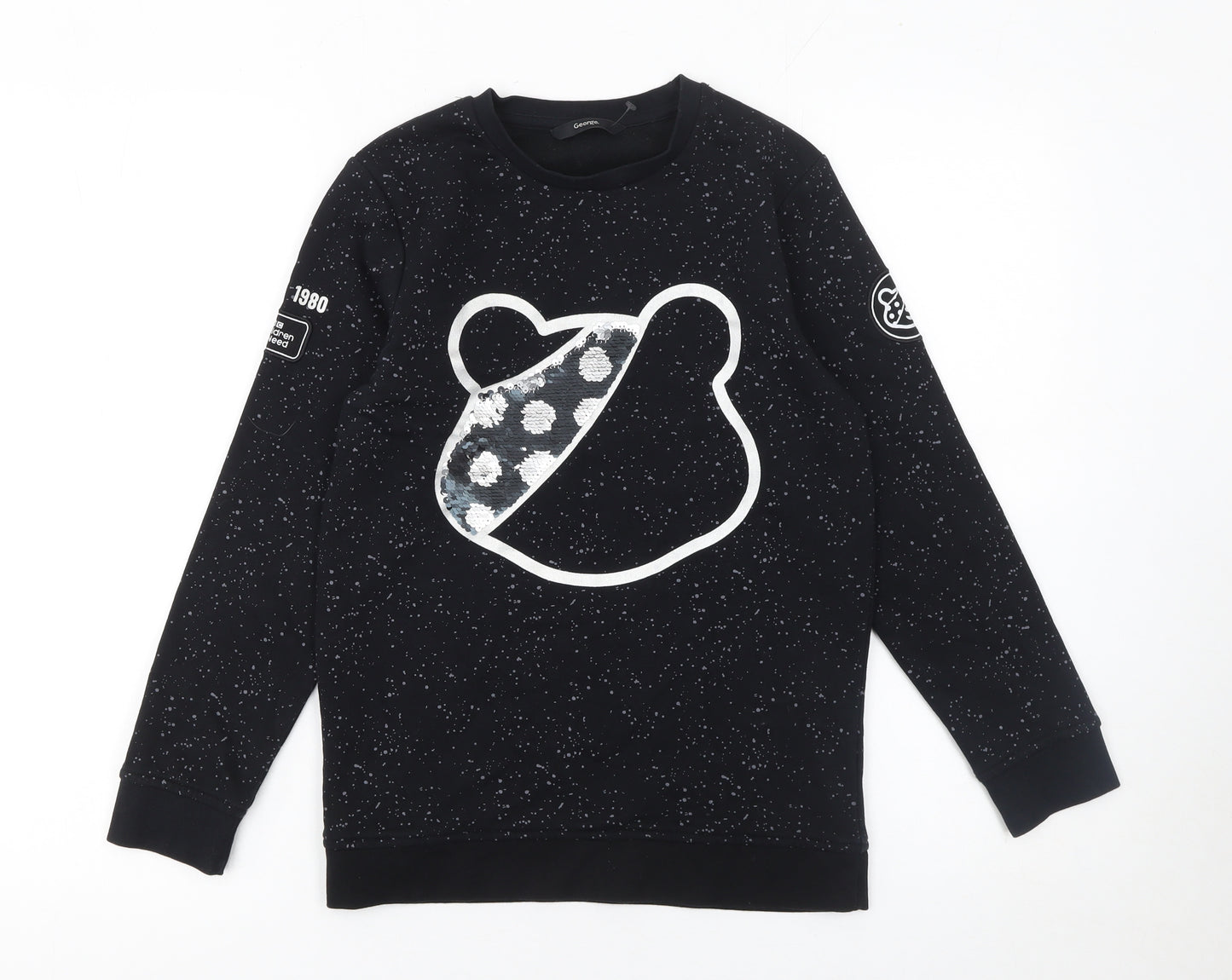 George Boys Black Bear Sequin Pullover Sweatshirt 10-11 Years