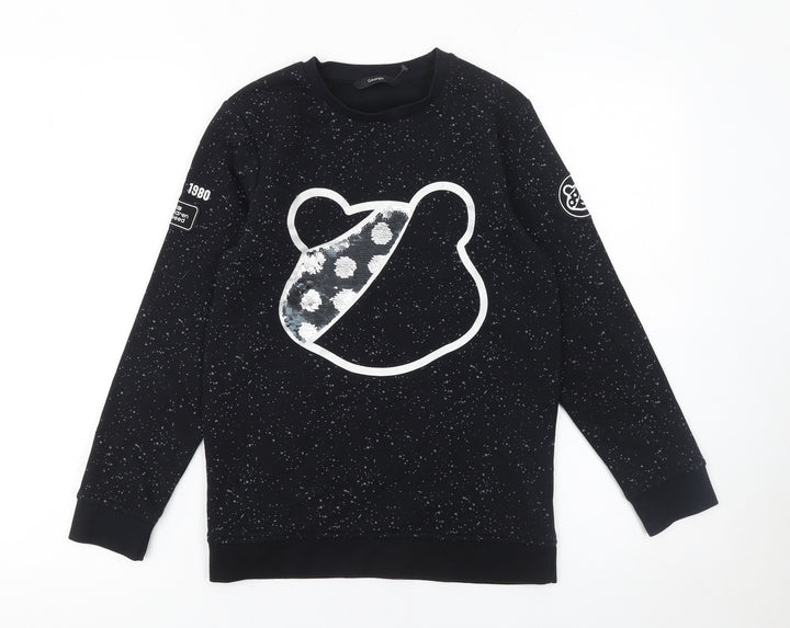 George Boys Black Bear Sequin Pullover Sweatshirt 10-11 Years