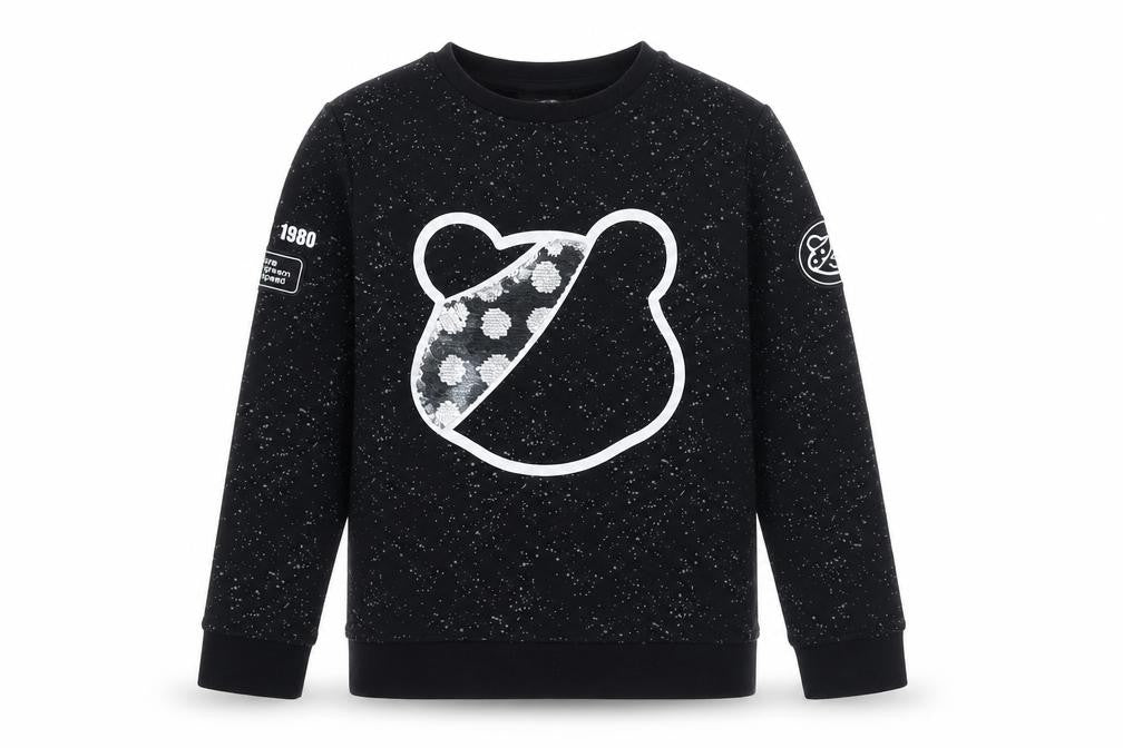Front view of George boys’ black bear sequin pullover sweatshirt 10-11 years