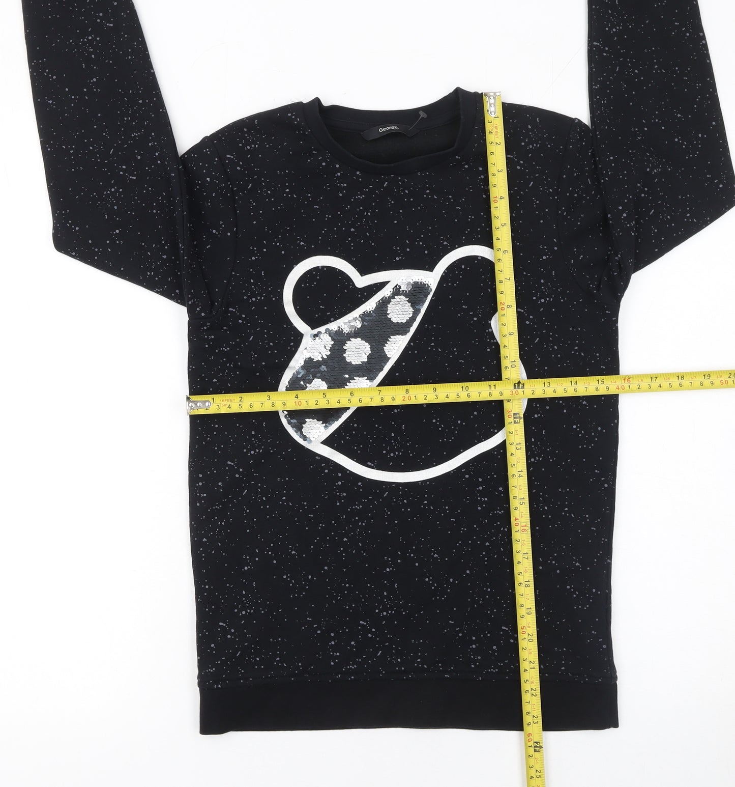 George Boys Black Bear Sequin Pullover Sweatshirt 10-11 Years