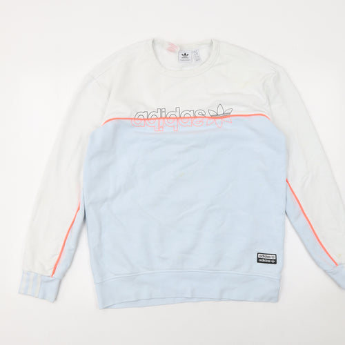 adidas Boys Blue & White Colourblock Crew Neck Sweatshirt 13-14 Years