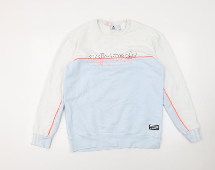 adidas Boys Blue & White Colourblock Crew Neck Sweatshirt 13-14 Years