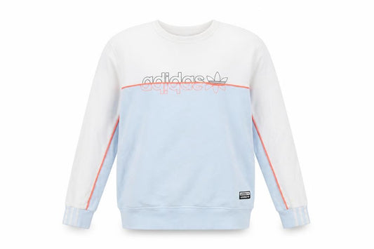 Front view of adidas boys’ blue & white colourblock crew neck sweatshirt 13-14 years