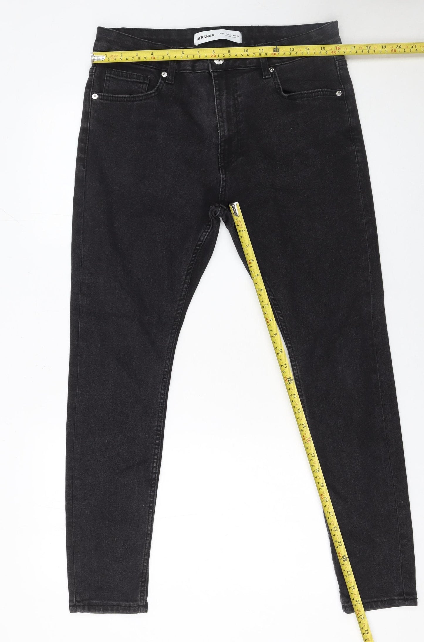 Bershka Men Black Slim Fit Skinny Jeans 32in Waist Dark Denim