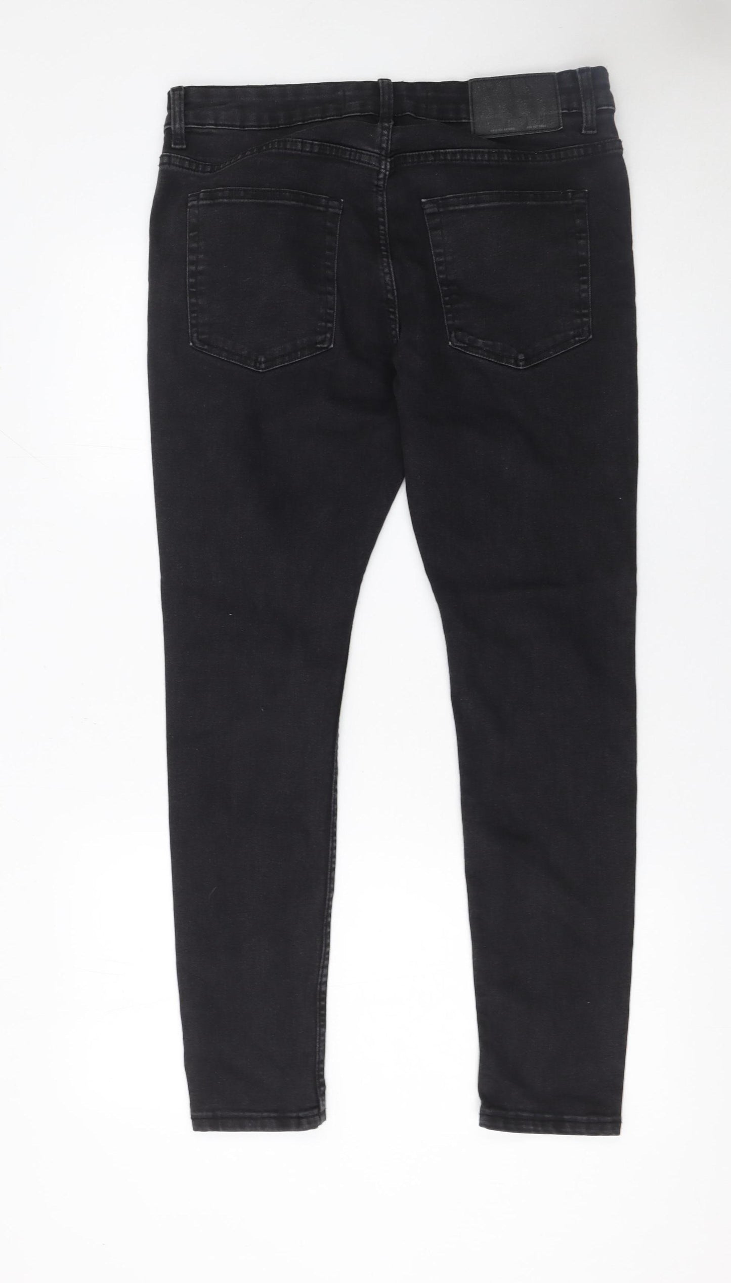 Bershka Men Black Slim Fit Skinny Jeans 32in Waist Dark Denim