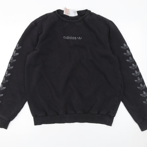 Adidas Boys Black Logo Pullover Sweatshirt XL 15-16 Years Fleece