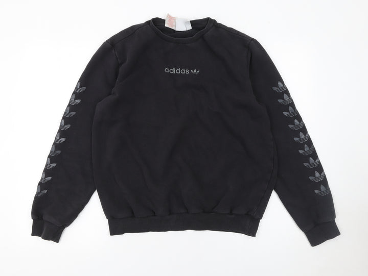 Adidas Boys Black Logo Pullover Sweatshirt XL 15-16 Years Fleece
