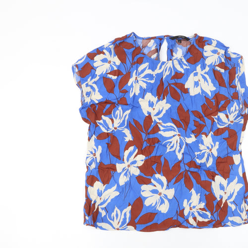 Vero Moda Women's Blue Floral Viscose Blouse Size M Short Sleeve