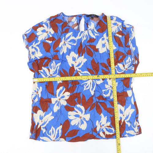 Vero Moda Women's Blue Floral Viscose Blouse Size M Short Sleeve