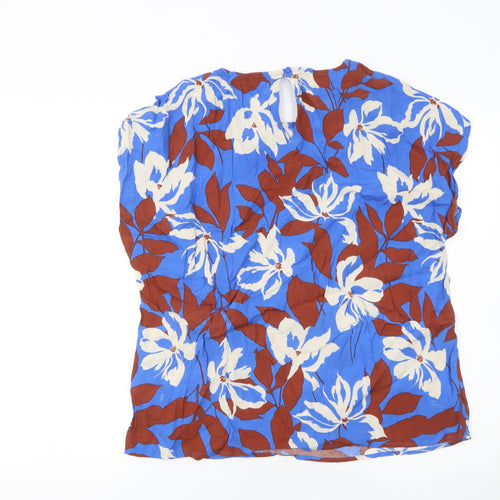 Vero Moda Women's Blue Floral Viscose Blouse Size M Short Sleeve