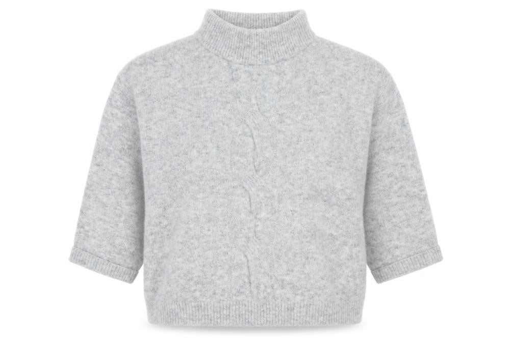 Front view of OPUS women’s grey mock neck knit jumper, size UK 12