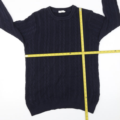 Cotton Traders Men's Navy Blue Cable-Knit Cotton Jumper L