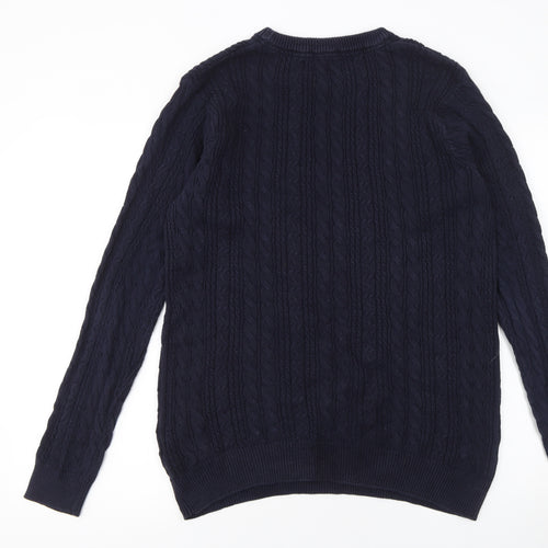 Cotton Traders Men's Navy Blue Cable-Knit Cotton Jumper L
