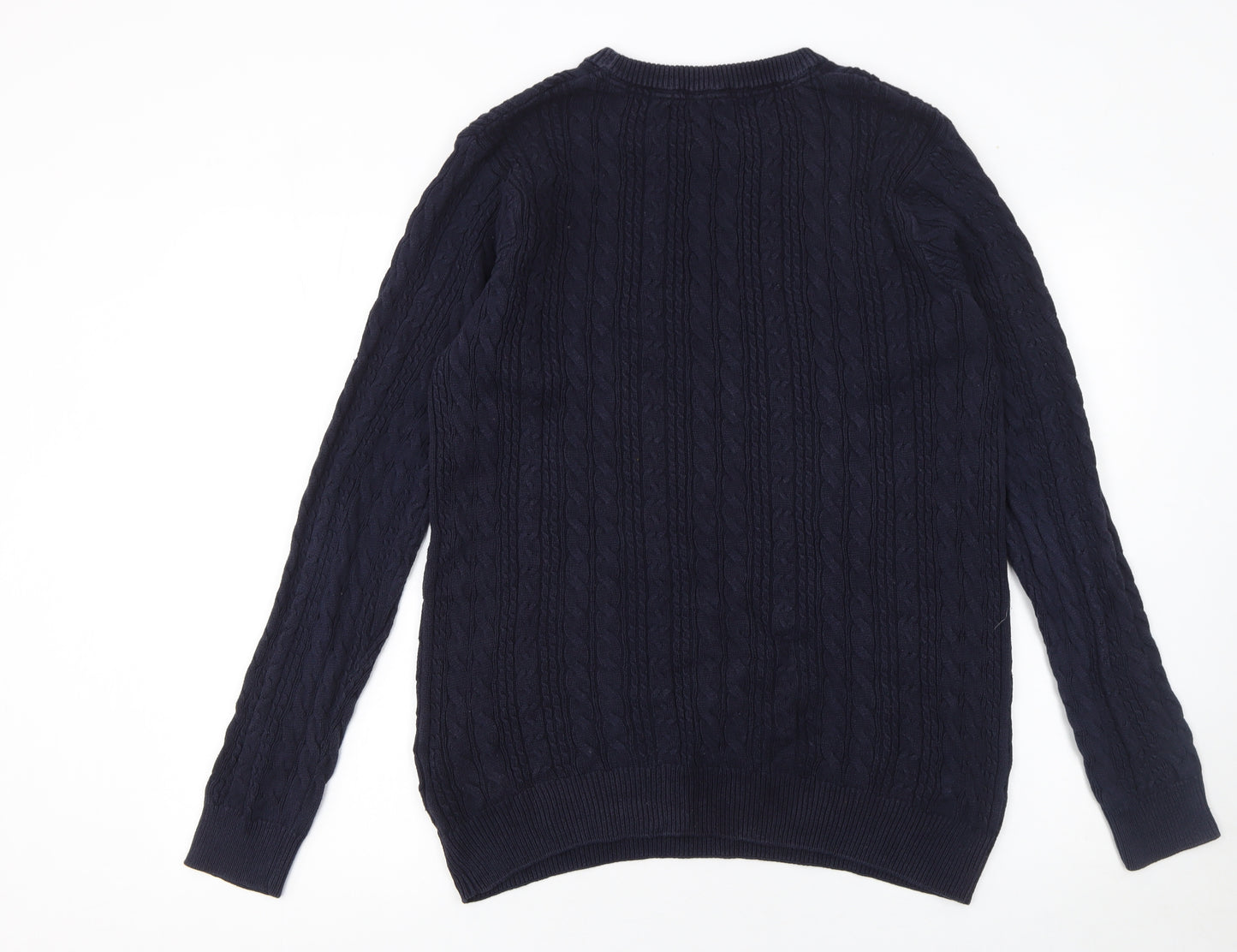 Cotton Traders Men's Navy Blue Cable-Knit Cotton Jumper L