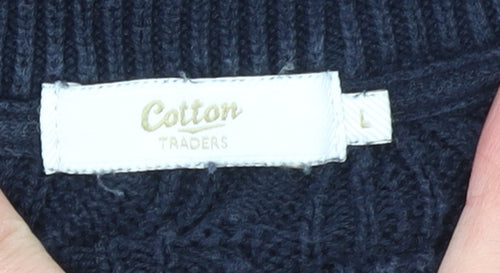 Cotton Traders Men's Navy Blue Cable-Knit Cotton Jumper L