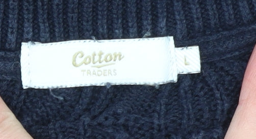 Cotton Traders Men's Navy Blue Cable-Knit Cotton Jumper L