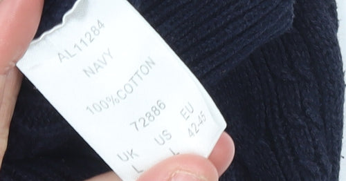 Cotton Traders Men's Navy Blue Cable-Knit Cotton Jumper L