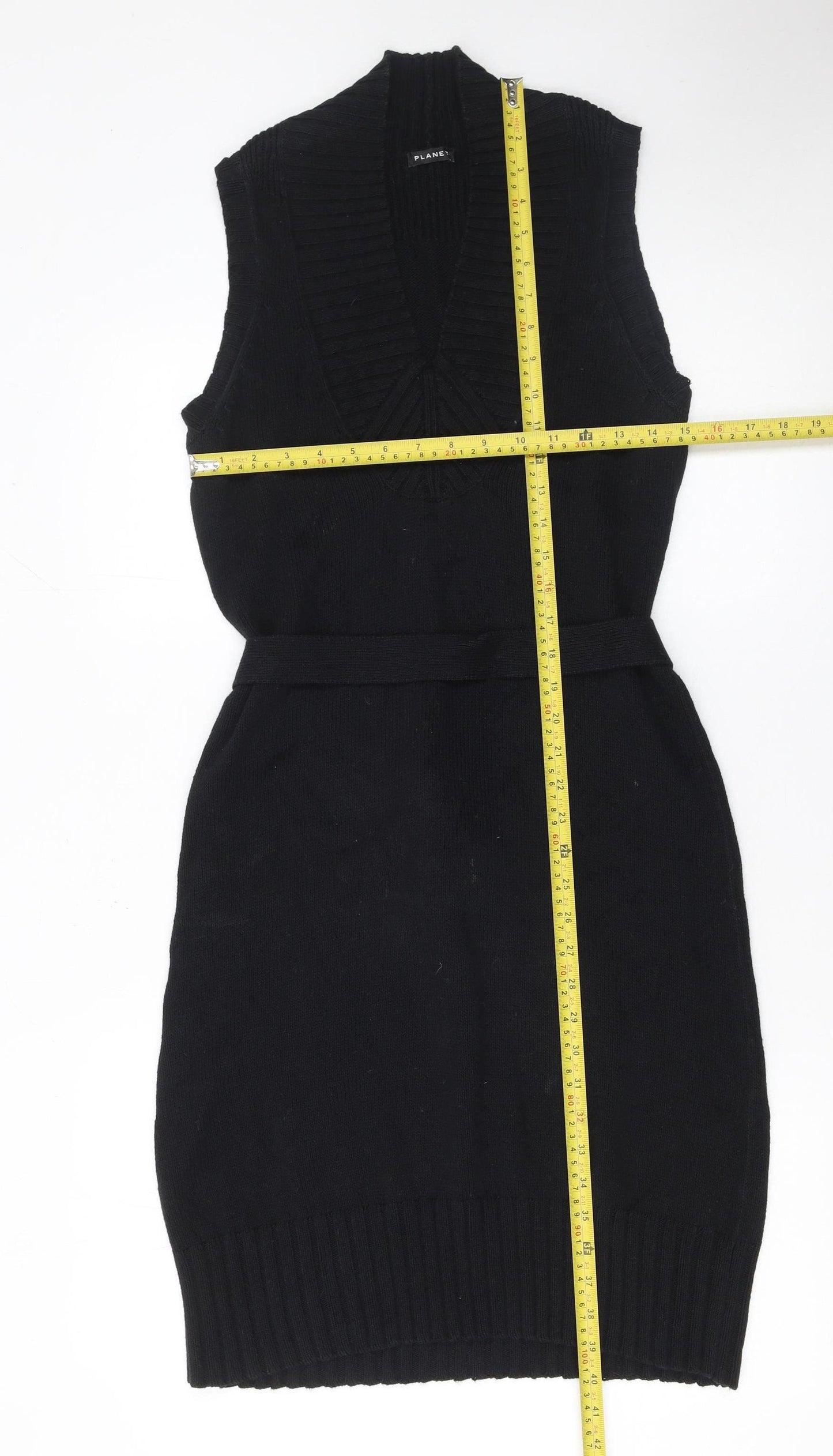 Planet Women Black Knit Sleeveless Belted Sweater Dress Size S